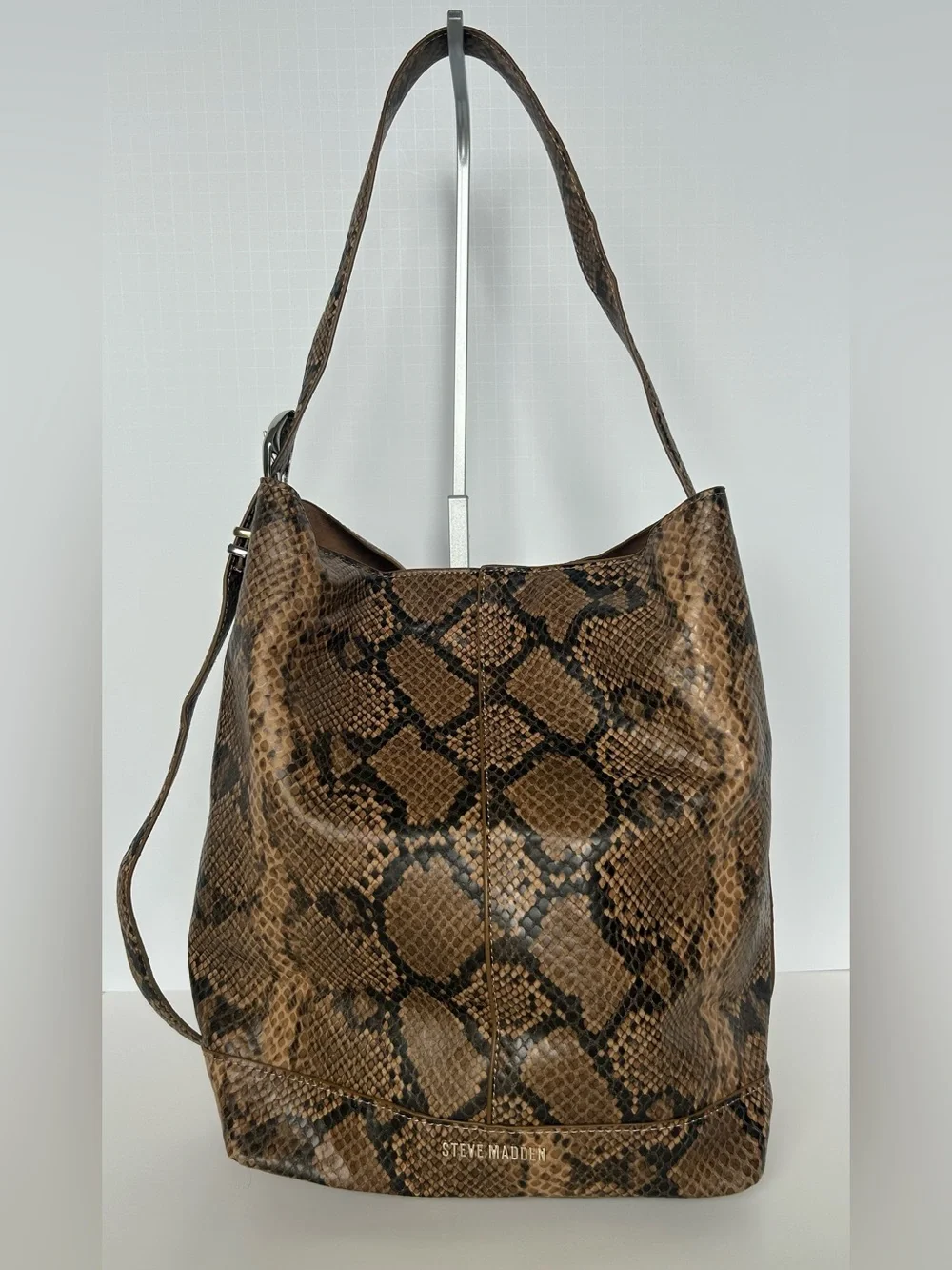 Steve Madden Brown Snake-Print Slouch Hobo Bag